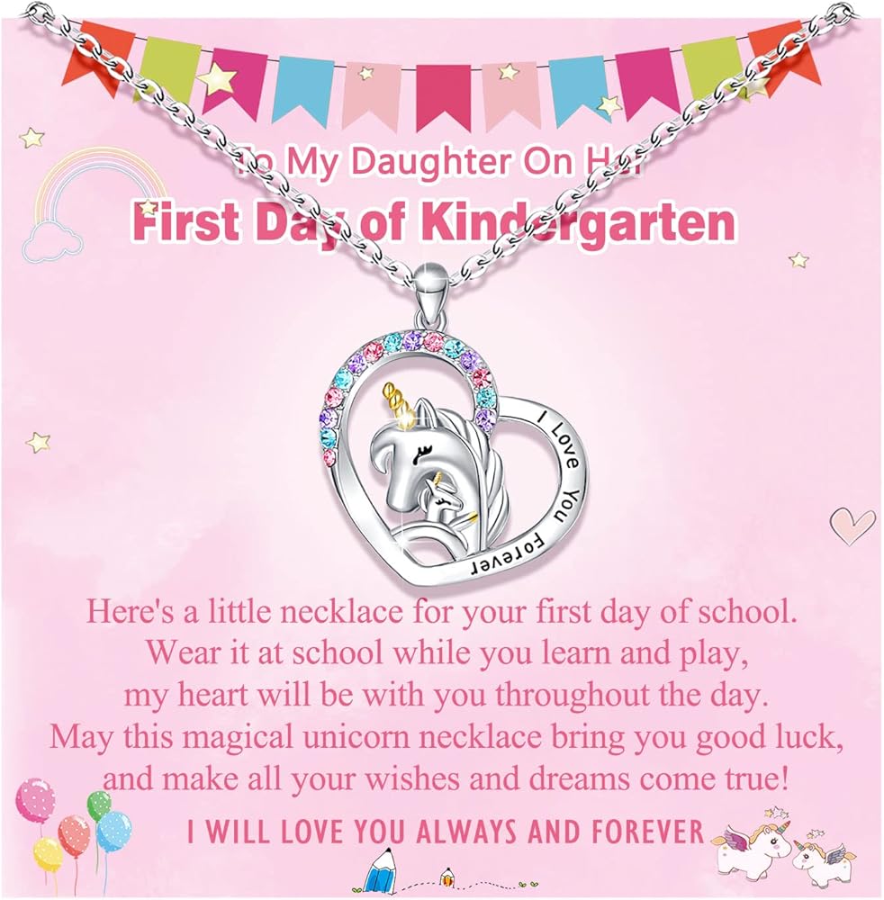 UPROMI First Day of School Gifts, Unicorn Necklace Back to School Separation Anxiety Gifts for Daughter Girls