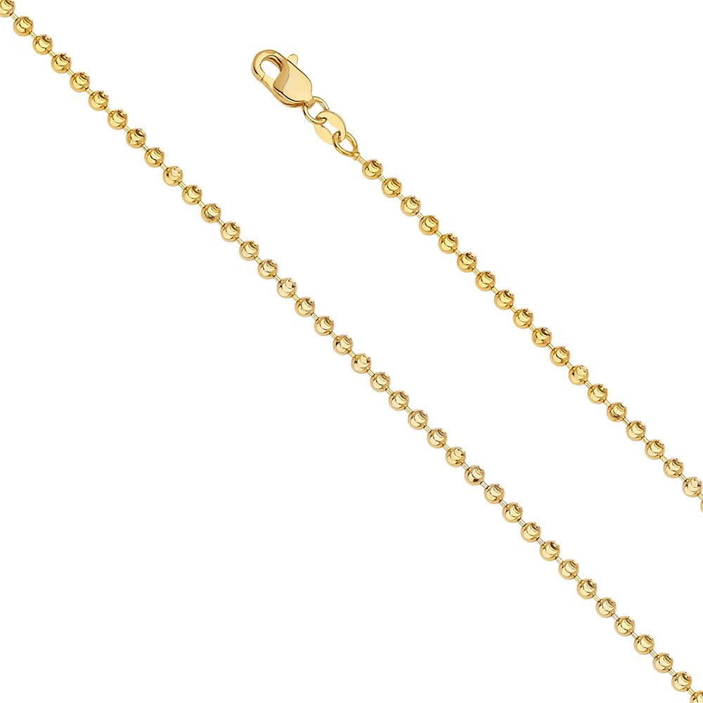 14KY 3mm MoonCut Bead Chain for Women and Men | 14K Solid Gold Lobster Claw Clasp Jewelry for Men’s Women’s Girls | Jewelry Gift Box | Gift for Her | Gold Bracelet