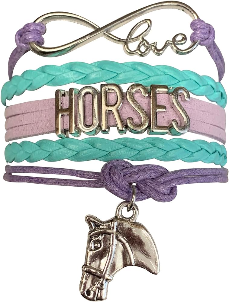 Horse Charm Bracelet, Horse Lovers Equestrian Jewelry - Pony Infinity Adjustable Bracelet for Women, Teens and Girls