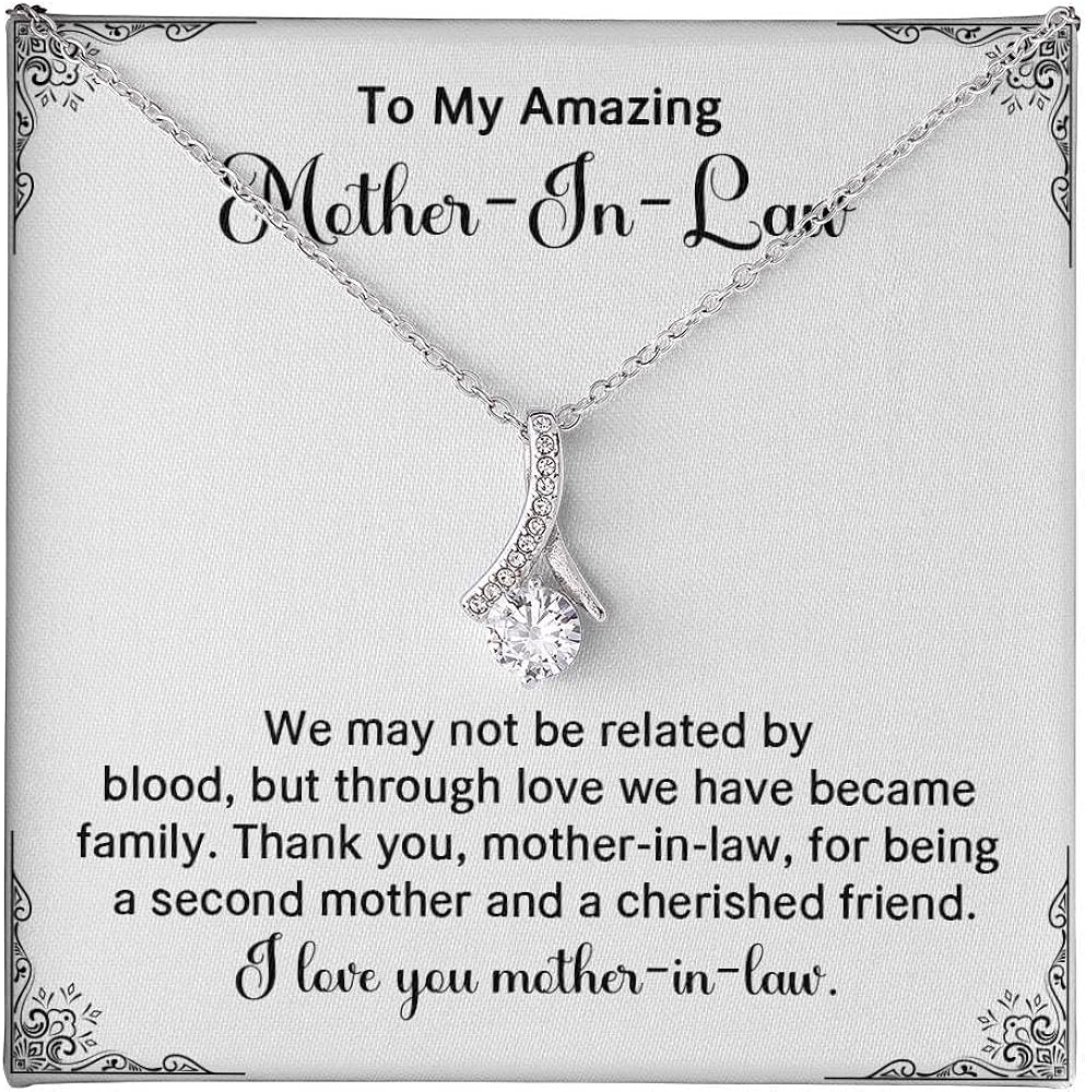 To My Amazing Mother-in-law Necklace - We May Not Be Related By Blood - Alluring Beauty Jewelry For My Husband's Mother On Her Birthday, Mother's Day Necklace To My Second Mom With This Message Card And Elegant Standard/luxury Gift Box From Daughter-in-law