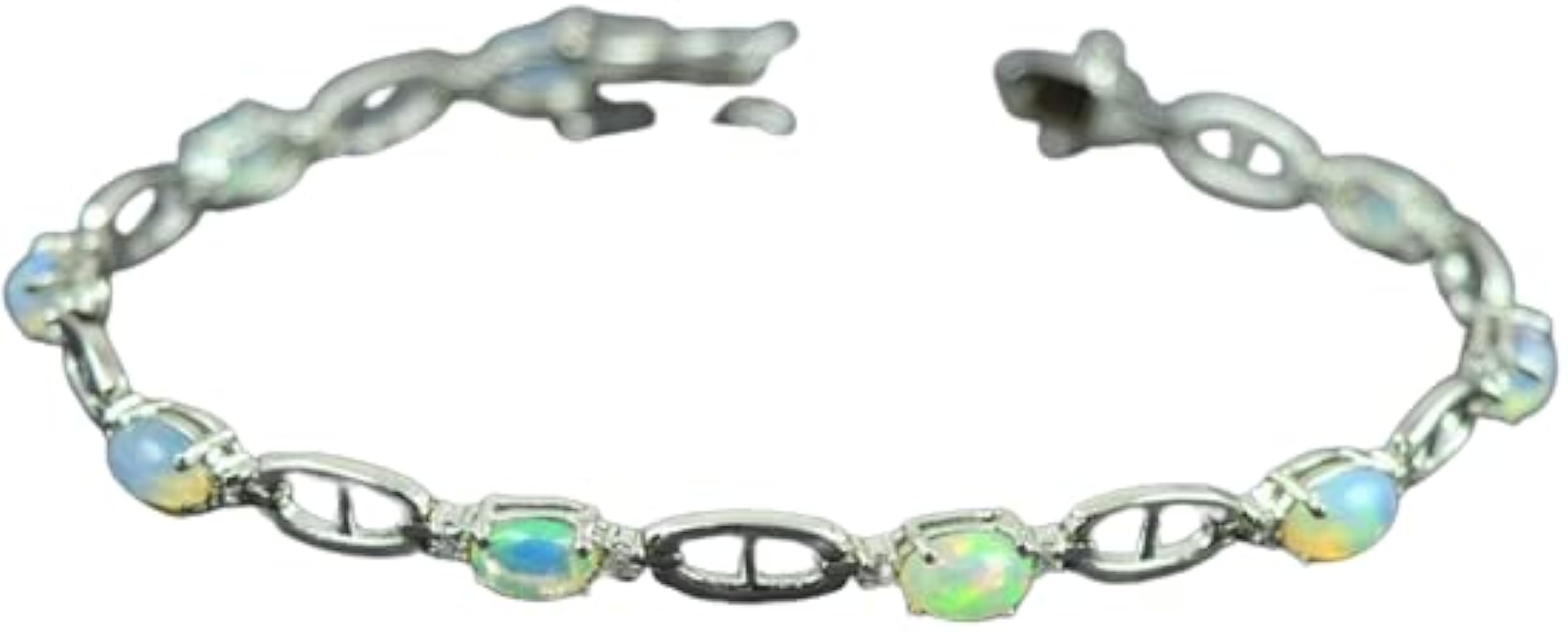 925 Sterling Silver Natural Oval Ethiopian Opal Wedding Bracelet Gift Jewelry