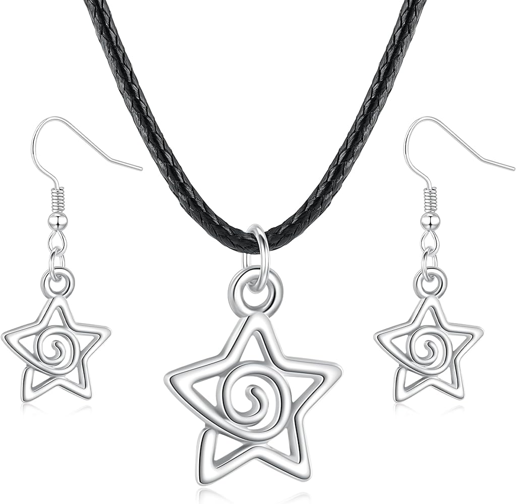 Y2k Spiral Star Earrings Necklace For Women Girl Silver Swirly Star Earings Sets Jewelry