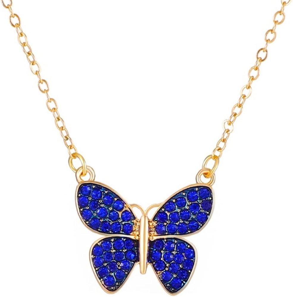 Fashion Butterfly Pendant Necklace Chain Cute Jewelry Gifts For Women Teen Girls Party Statement Dress Sweater Anniversary