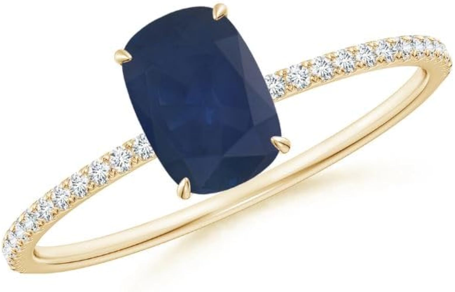 CARILLON Cushion Shape Blue Sapphire CZ Diamond Solitaire with Accents Ring 925 Sterling Silver 18k Yellow Gold September Birthstone Gemstone Jewelry Wedding Engagement Women Birthday Gift