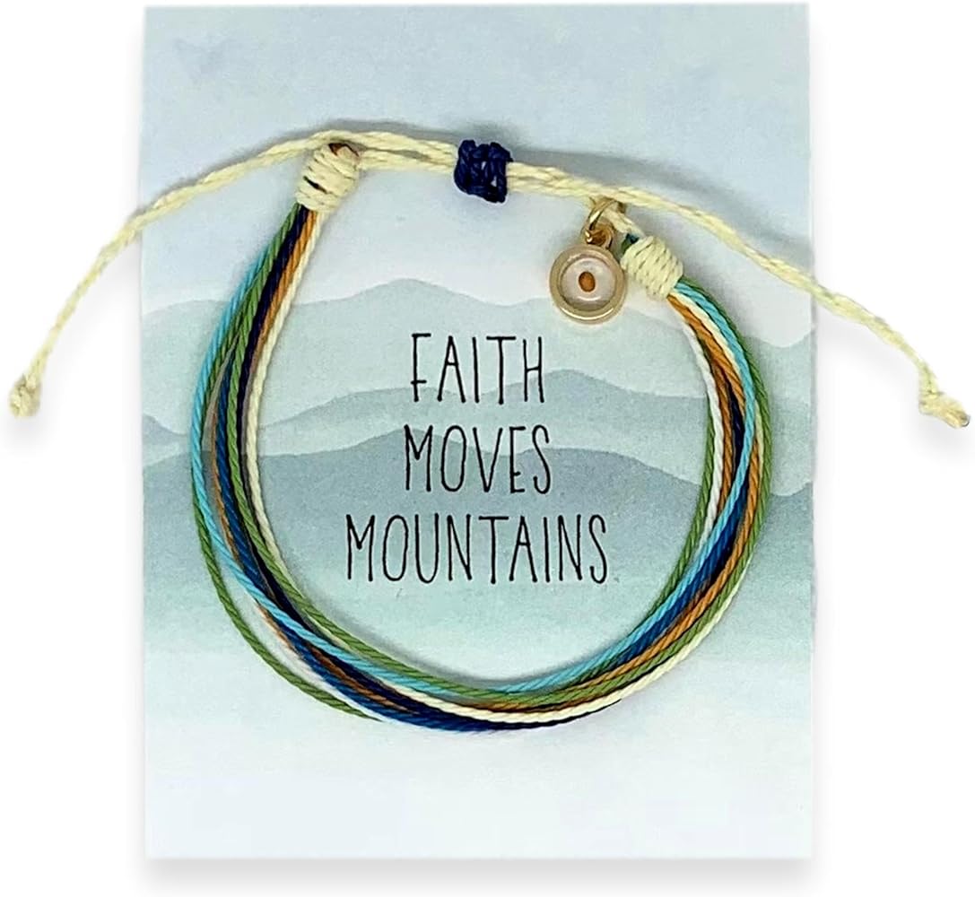 Faith Moves Mountains Thread Bracelet & Mustard seed charm, adjustable string bracelet, Teen girl gift (Mustard Seed Charm Gold) 4 inches