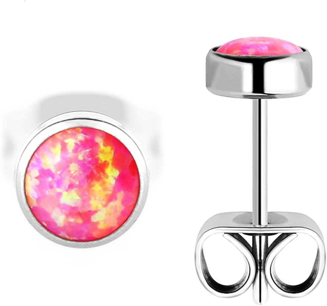 Hypoallergenic Titanium Stud Opal Earrings - For Sensitive Ears (Magenta) -Hipoalergénico para oídos sen by Bedrock Jewelry