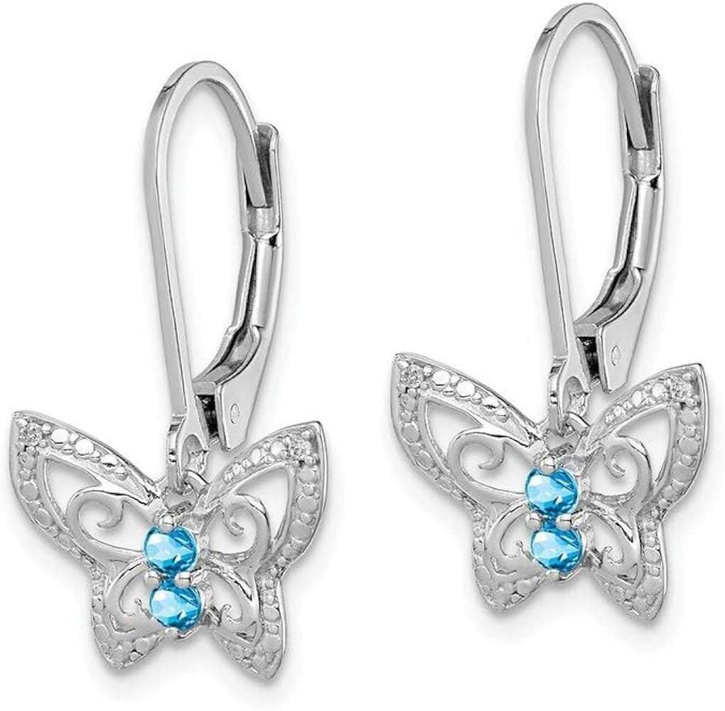 Indi Gold & Diamond Jewelry Round Cut Created Blue Topaz Butterfly Drop Dangle 14K White Gold Over 925 Sterling Silver