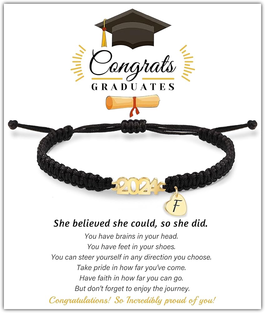 Graduation Gifts for Her 2024 Initial Bracelets for Women High School College Graduation Gifts for Teen Girls 5th 8th Grade Masters Degree Letter A-Z Bracelet Daughter Granddaughter Girlfriend Jewelry