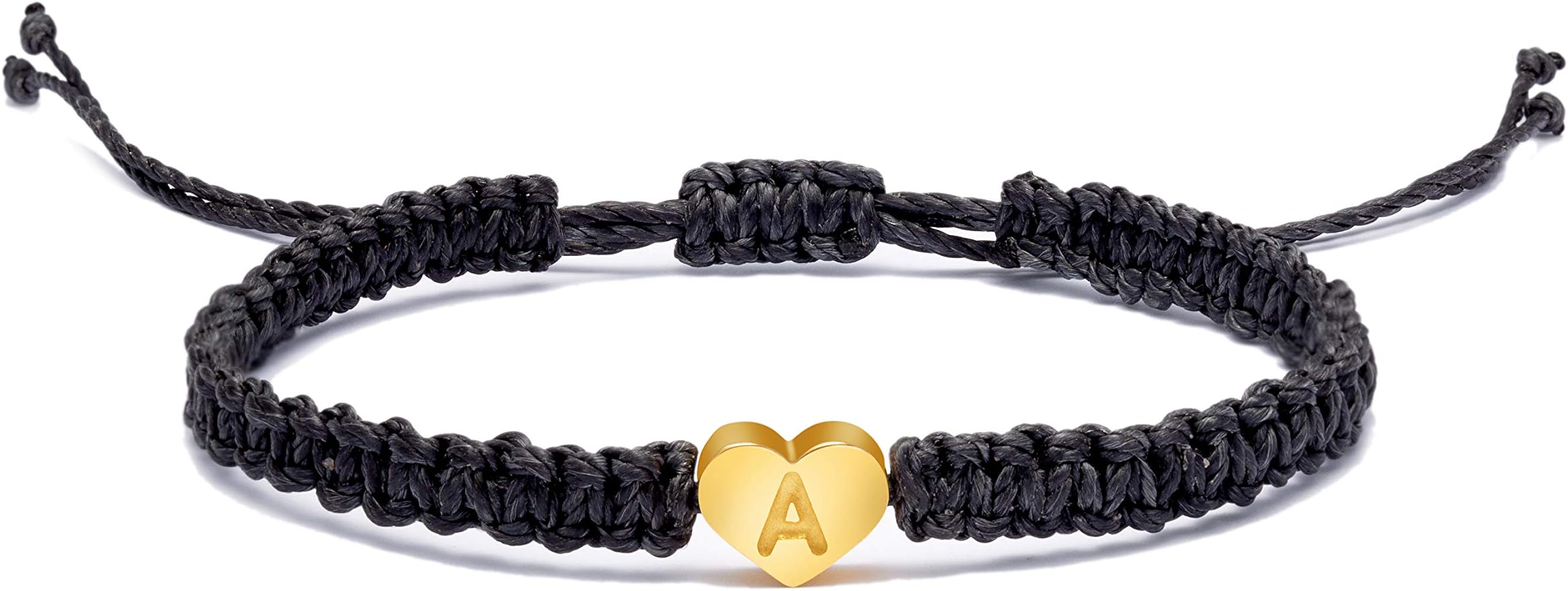 JoycuFF Friendship Gifts Heart Initial Bracelets for Women Teen Girls Couple Mom Dad Daughter Son 18K Gold Letter A-Z Charm Bracelets Handmade Rope Adjustable Jewelry Birthday Mother's Day