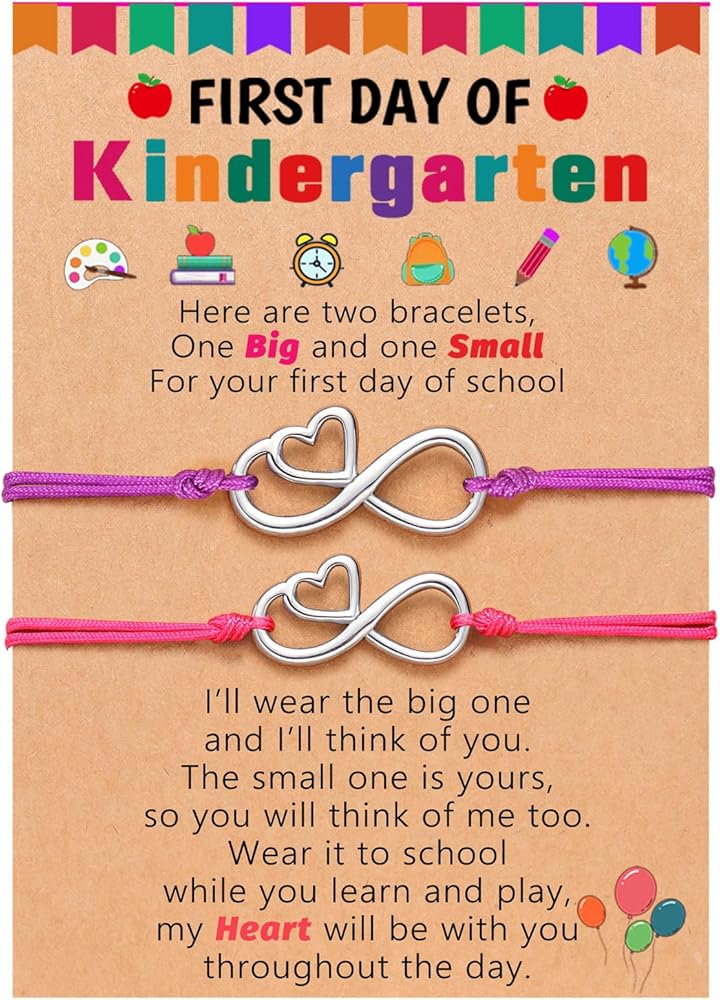 UPROMI First Day of Prek/Kindergarten/1st Grade/2nd Grade School Gift, Back to School Bracelet Mommy and Me Matching Infinity Heart Bracelets, Back to School Gifts for Girls