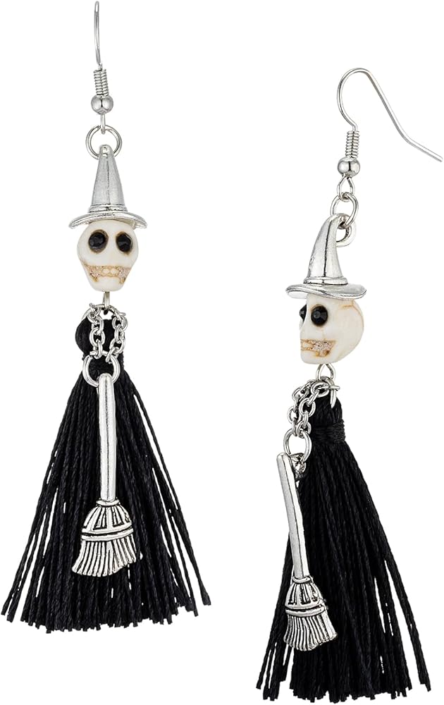 Witch Halloween Earrings Skull Skeleton Tassel Earrings for Women Girls, Witch Accessories Gothic Jewelry