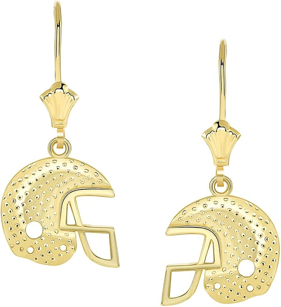 TEXTURED FOOTBALL HELMET LEVERBACK EARRINGS IN YELLOW GOLD - Gold Purity:: 14K