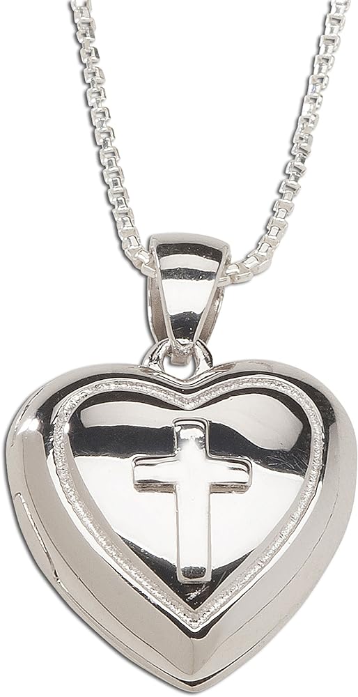 Precious Pieces Girl's 14K Gold Plated or Sterling Silver Cross Heart Locket Necklace