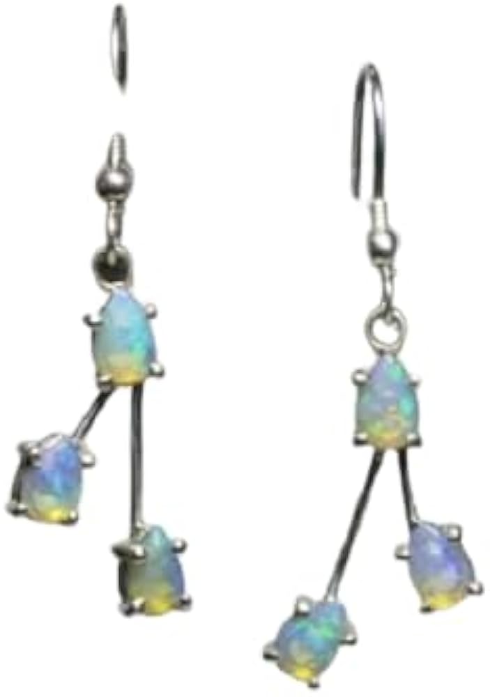 925 Sterling Silver Genuine Pear Ethiopian Opal Dangle Earring October Birthstone Jewelry Opal Drop Earring