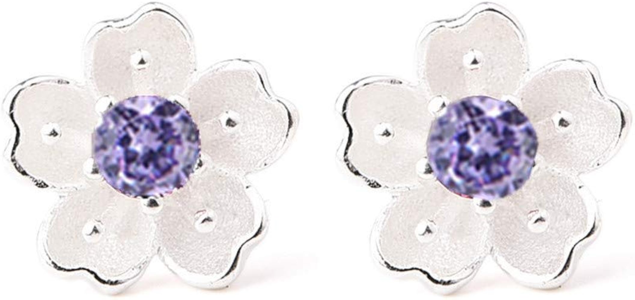 Sterling Silver CZ Flower Cartilage Stud Earrings for Women Teen Girls Crystal Birthstones Cherry Blossom Jasmine Tiny Small Flower Cute Stud Post Pin Hypoallergenic Boho Birthday Jewelry