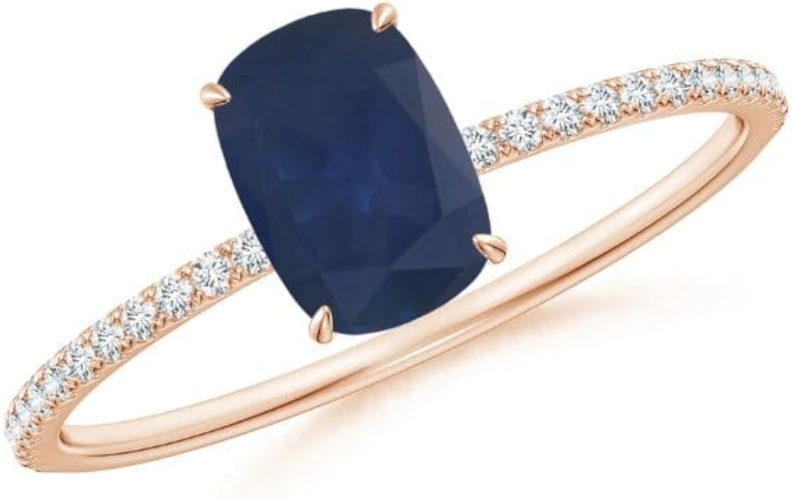 CARILLON Cushion Shape Blue Sapphire CZ Diamond Solitaire with Accents Ring 925 Sterling Silver 18k Rose Gold plated September Birthstone Gemstone Jewelry Wedding Engagement Women Birthday Gift