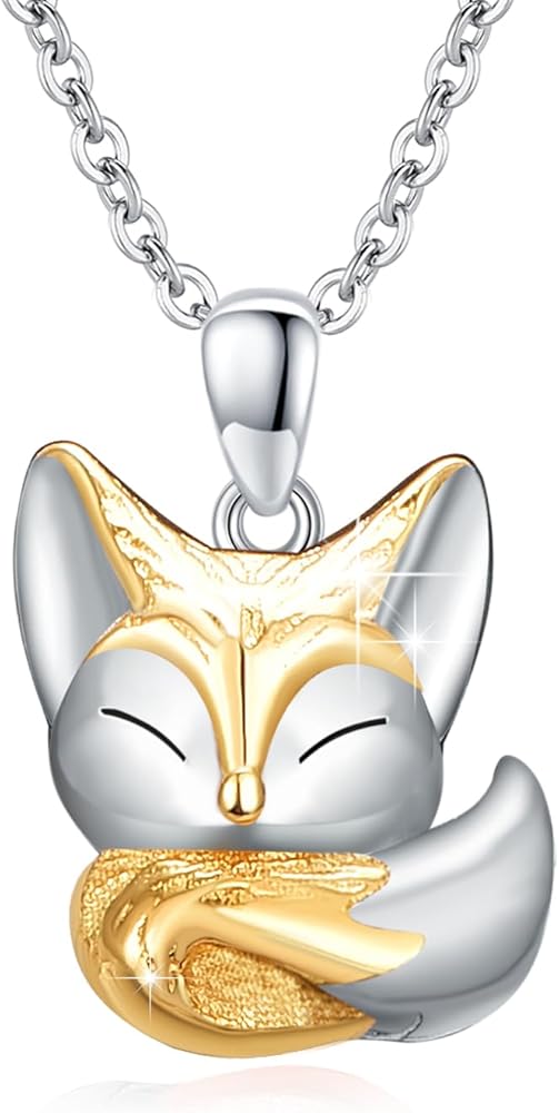 CUOKA MIRACLE Fox Necklace 925 Sterling Silver Foxes Pendant Fox Charm Jewelry for Mom Teen Fox Lover Gifts on Mother's Day Birthday Christmas Jewelry Gifts(Gold)