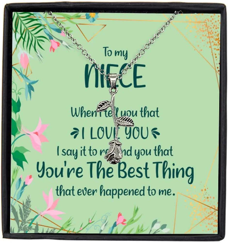 Niece Silver Necklace, to My Niece When I Tell You That I Love You, Rose - Silver Plated, Niece Necklace Jewelry with Message Card, Pendant