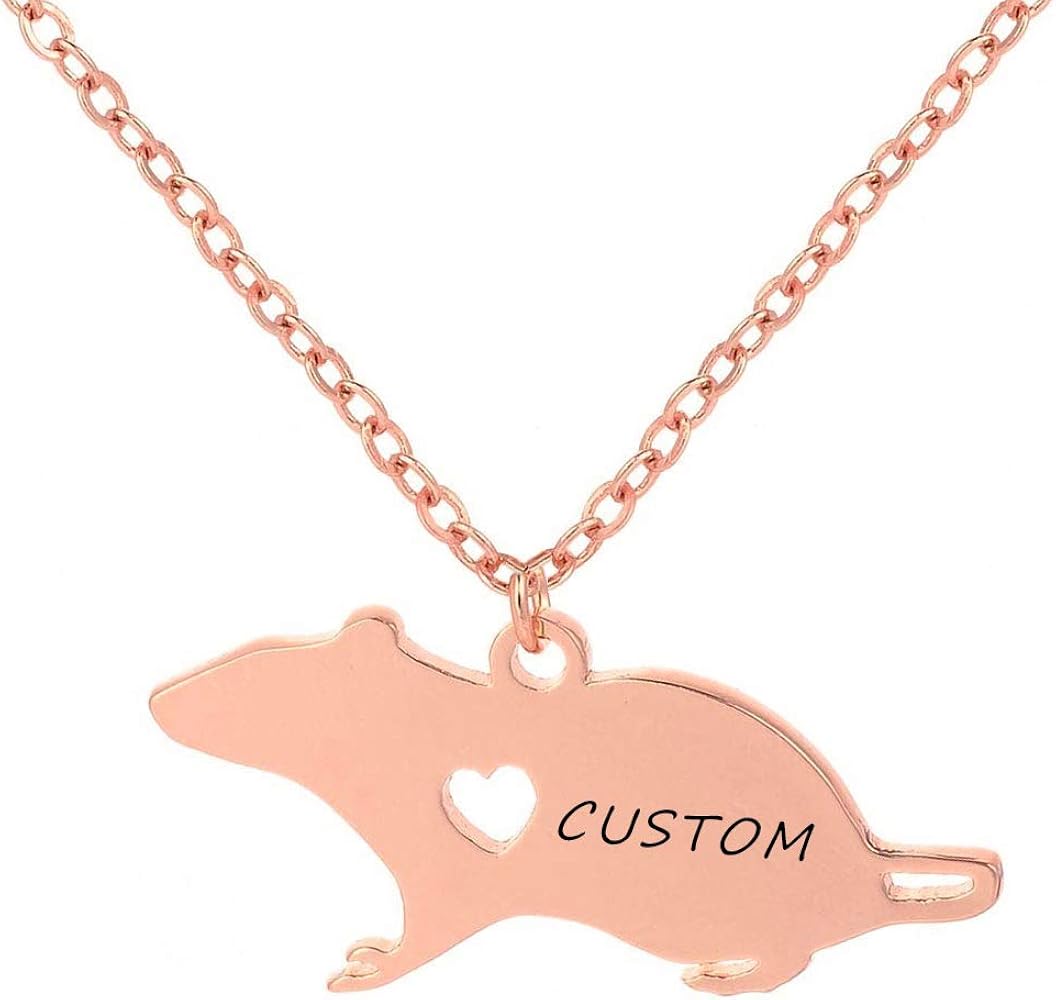 Fashion Cute Mouse Engraved Heart Pendant Necklace Custom Name Animal Jewelry