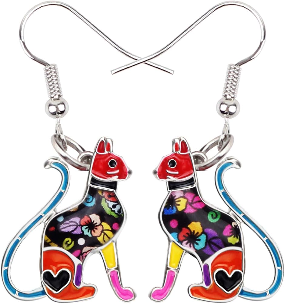 BONSNY Cute Enamel Dangle Anime Cat Earrings for Women Teens Girls Jewelry Novelty Pets Funny Charms