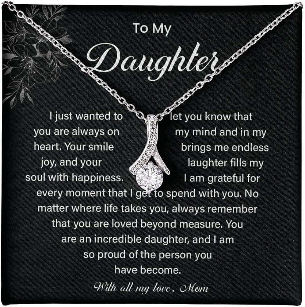 To My Daughter Necklace From Mom With Heartfelt Message & Elegant Box, Birthday Christmas Gifts For Adult Daughters, Daughter Jewelry From Mom