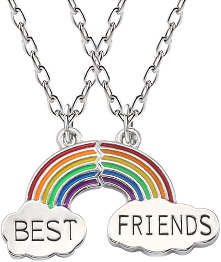 Best Friend Friendship Gifts for Girls Birthday Gifts for Women Bestie Christmas Gifts for BFF Necklace for 2 Girls Rainbow Necklace