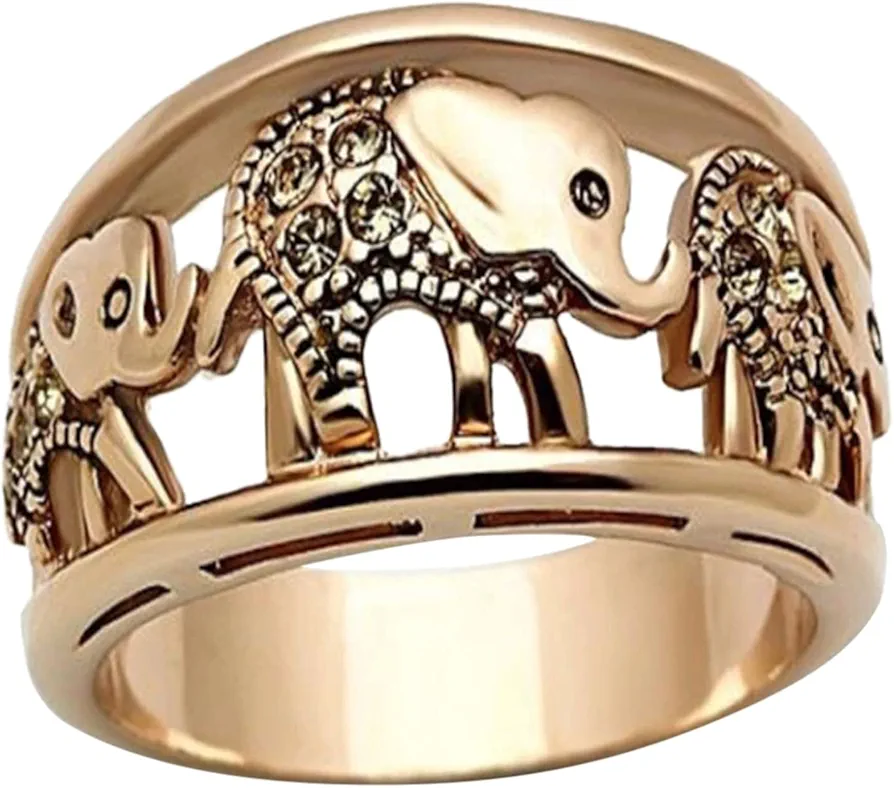 Teenage Girls Jewelry Gold Elephant Ring for Women Elephant Ring Classic Charm Rings Finger Ring Fashion Hollow Ring Gift for Teen Girls Size 6 10 (Gold, 6)