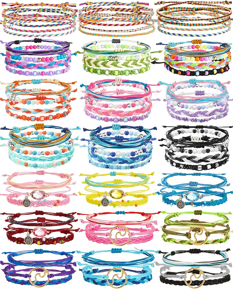 Tuanse 75 Pcs Friendship Bracelets for Women Surfer Wave Bracelet Handmade Ocean Wave Adjustable Anklets Waterproof Woven Beach Summer Bracelets for Women Cute Aesthetic Strand Bracelets Jewelry