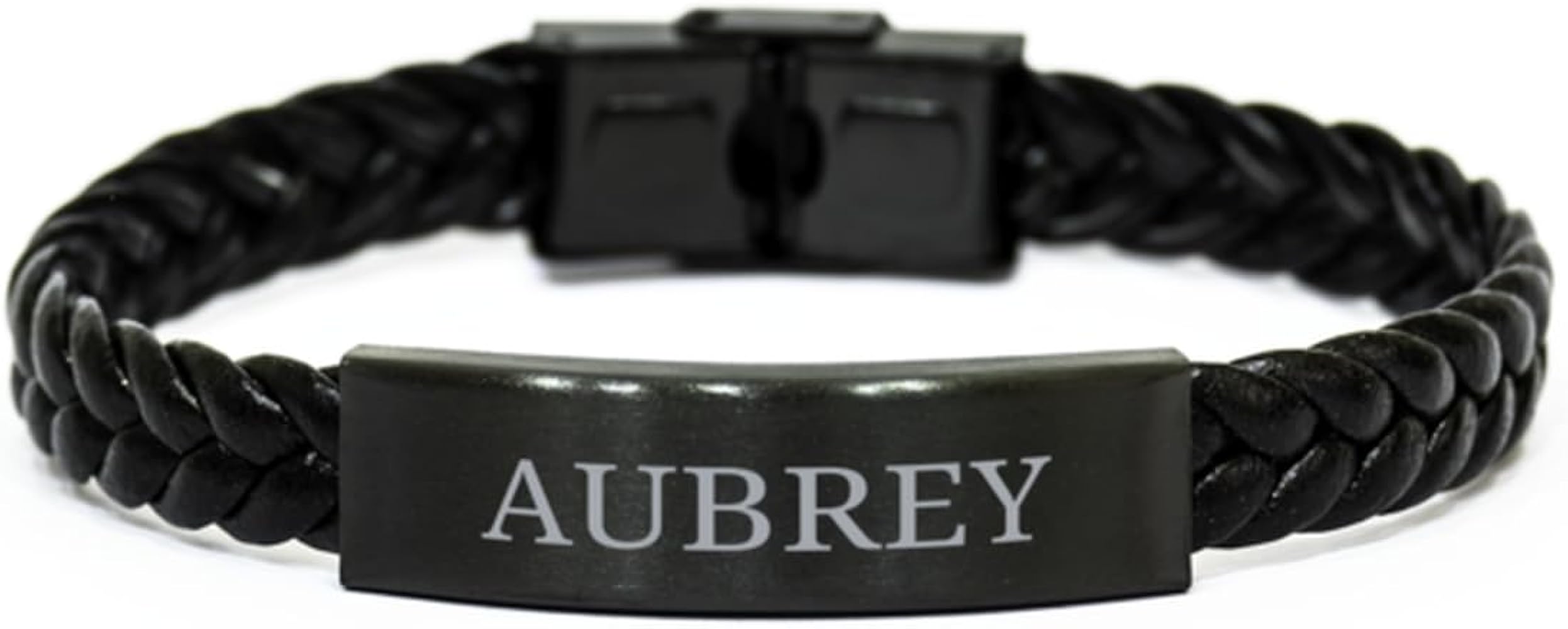 Gifts For Aubrey - Trendy Custom Name ID Plate Bracelet Braided Leather Bracelet Christmas Birthday Gifts For Daughter Sister Mom Wife Granddaughter Aunt Friends Girls Women, Engraved Adjustable