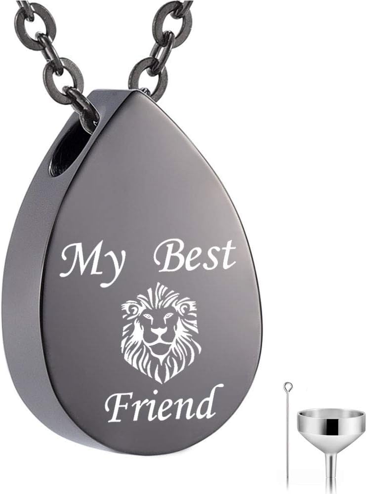 Cremation Jewelry Teardrop Urn Necklace for Ashes Stainless Steel lion Memorial Pendant