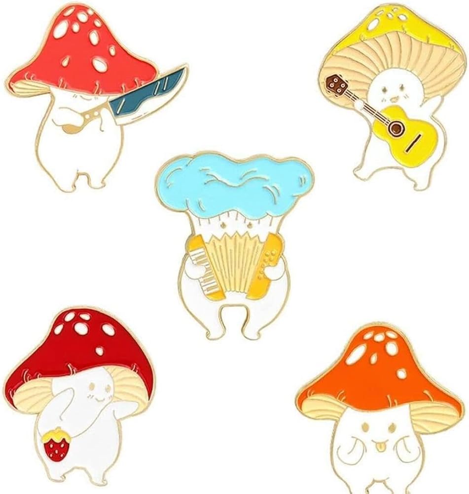 Generic Mushroom Pin Funny Guitar Accordion Brooches Bag Pin Cute Badge Plant Jewelry For Kids Friends Practical and Professional, M, Plastic, no gemstone, Medium