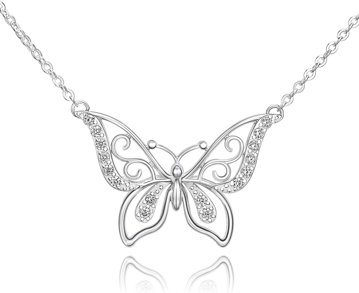 Butterfly Necklaces for Women Sterling Silver Jewelry Sparkling Cubic Zirconia for Teenage Girls Girlfriend Mom