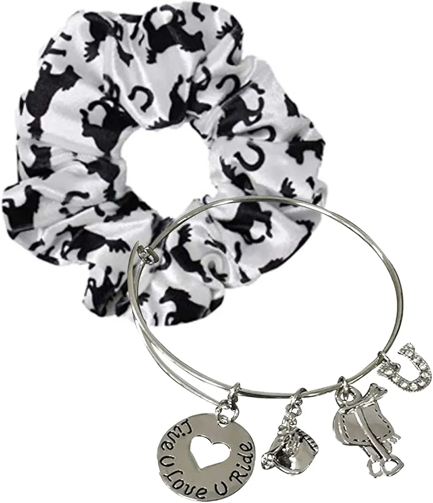 Sportybella Girls Horse Gift Set, Horsel Charm Bracelet and Premium Horse Print Scrunchie