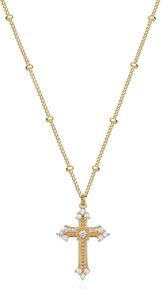 Valloey Rover Gold Cross Necklace for Women 14K Gold Plated Chain Necklace Dainty Gold Cross Pendant Necklace Simple Cute Necklaces for Girls Christian Faith Necklace Jewelry