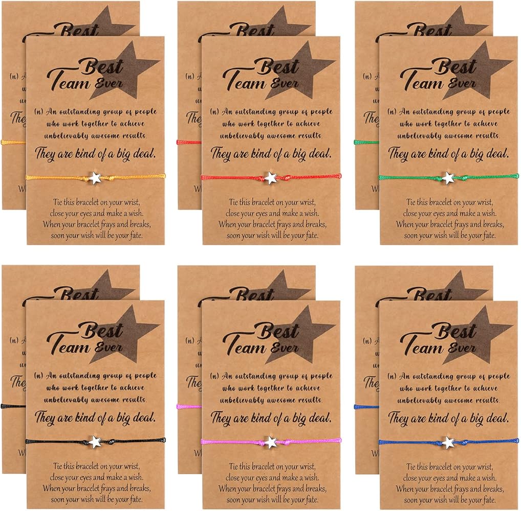 12 Pcs Star Friendship Bracelet with Make a Wish Card Teamwork Bracelets Employee Appreciation Gifts Adjustable