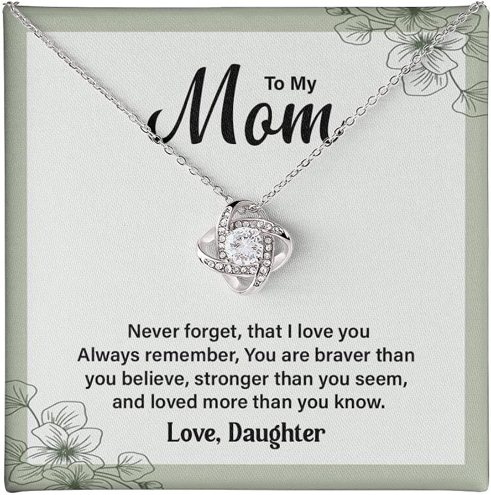 Gift To My Mom From Daughter, I Love You Mom Necklace, A Sentimental Message Card Included With This Box For Mothers Day Gift And A Unique Birthday Gift Ideas Jewelry For Moms From Her Daughter