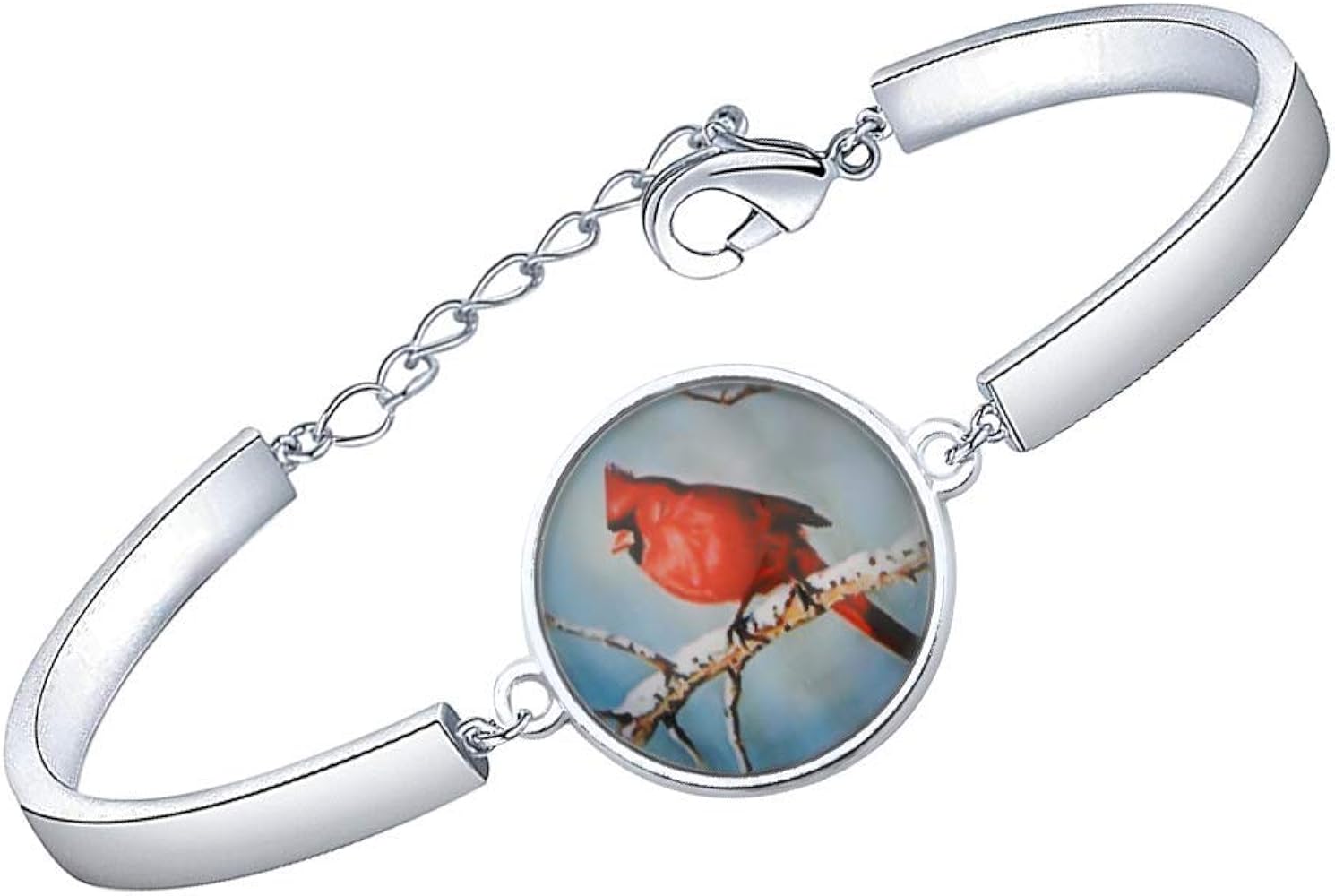 Cardinal Red Bird On Tree Bangle Bracelet Memorial Jewelry Sympathy Bereavement Keepsake Gift