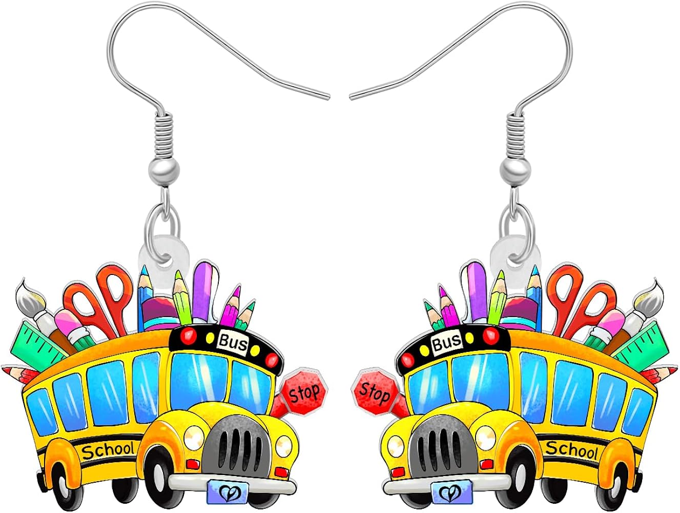 Acrylic Cute School Bus Teacher Student Dangle Earrings for Women Teacher Appreciation Jewelry Gifts for Back to School