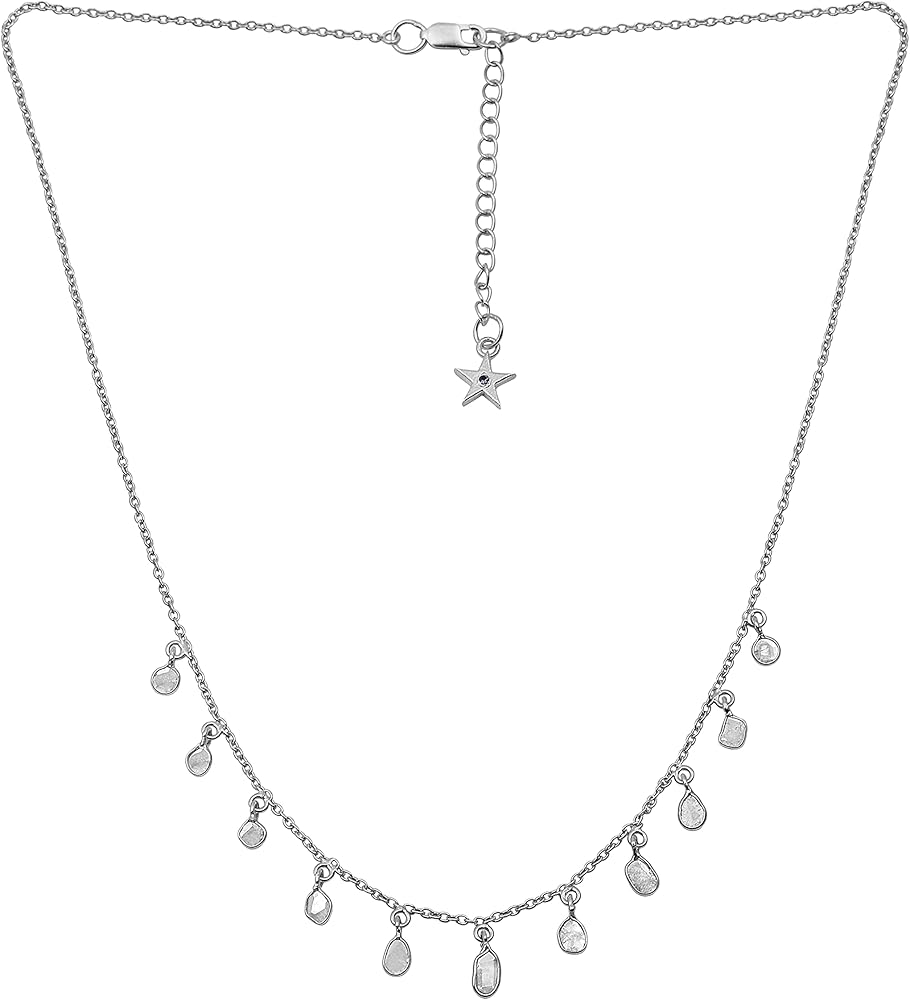 MOONEYE 2.00 CTW Natural Diamond Polki Fringe Chain Statement Necklace 925 Sterling Silver Platinum Plated Everyday Slice Diamond Jewelry