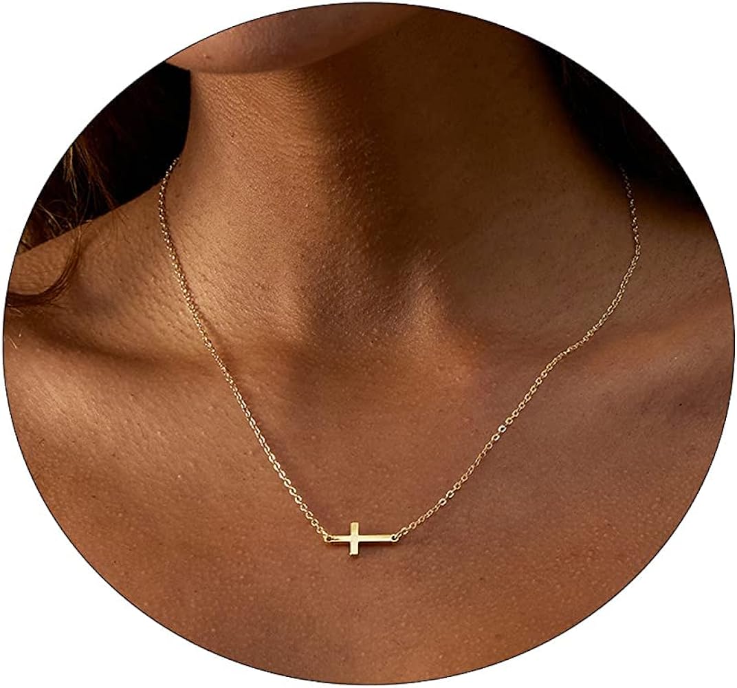 Dainty Cross Charm Pendant Necklaces,14K Gold Tiny Three Ball Necklace,Simple Fashion Jewelry for Women