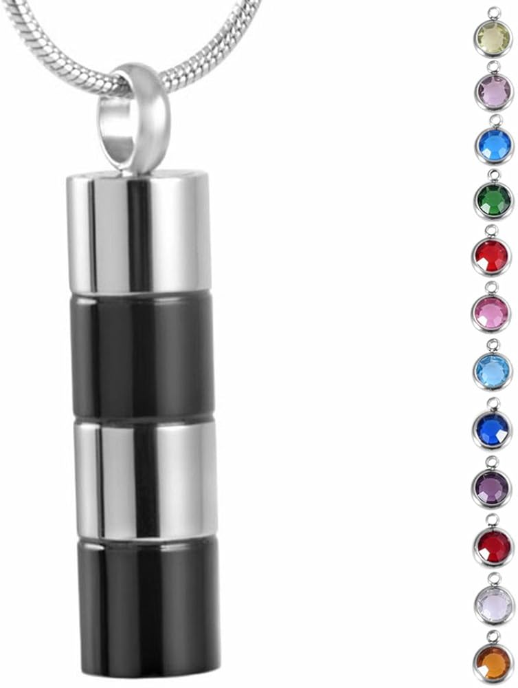 memorial jewelry Birthstone Personalized Cylinder Cremation Jewelry Ashes Urn Necklace Pendant for Human