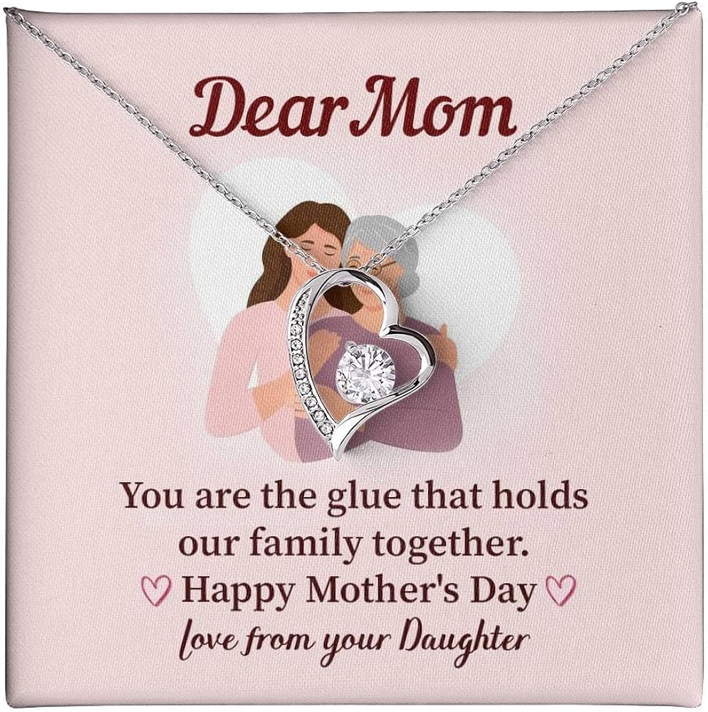 Dear Mom Necklace Gift From Daughter, Amazing Forever Love Necklace Gift Ideas For Mother's Day, Anniversary, Birthday Present For Mom With Lovely Message Card, Mother-daughter Jewelry With Wonderful Gift Box