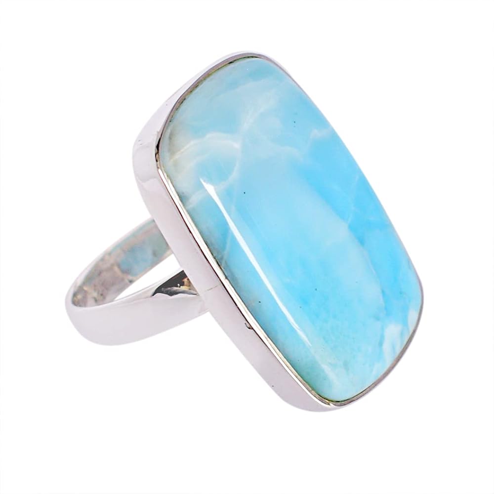 Larimar Gemstone 925 Solid Sterling Silver Ring Beautiful Handmade Jewellery Birthday Gift