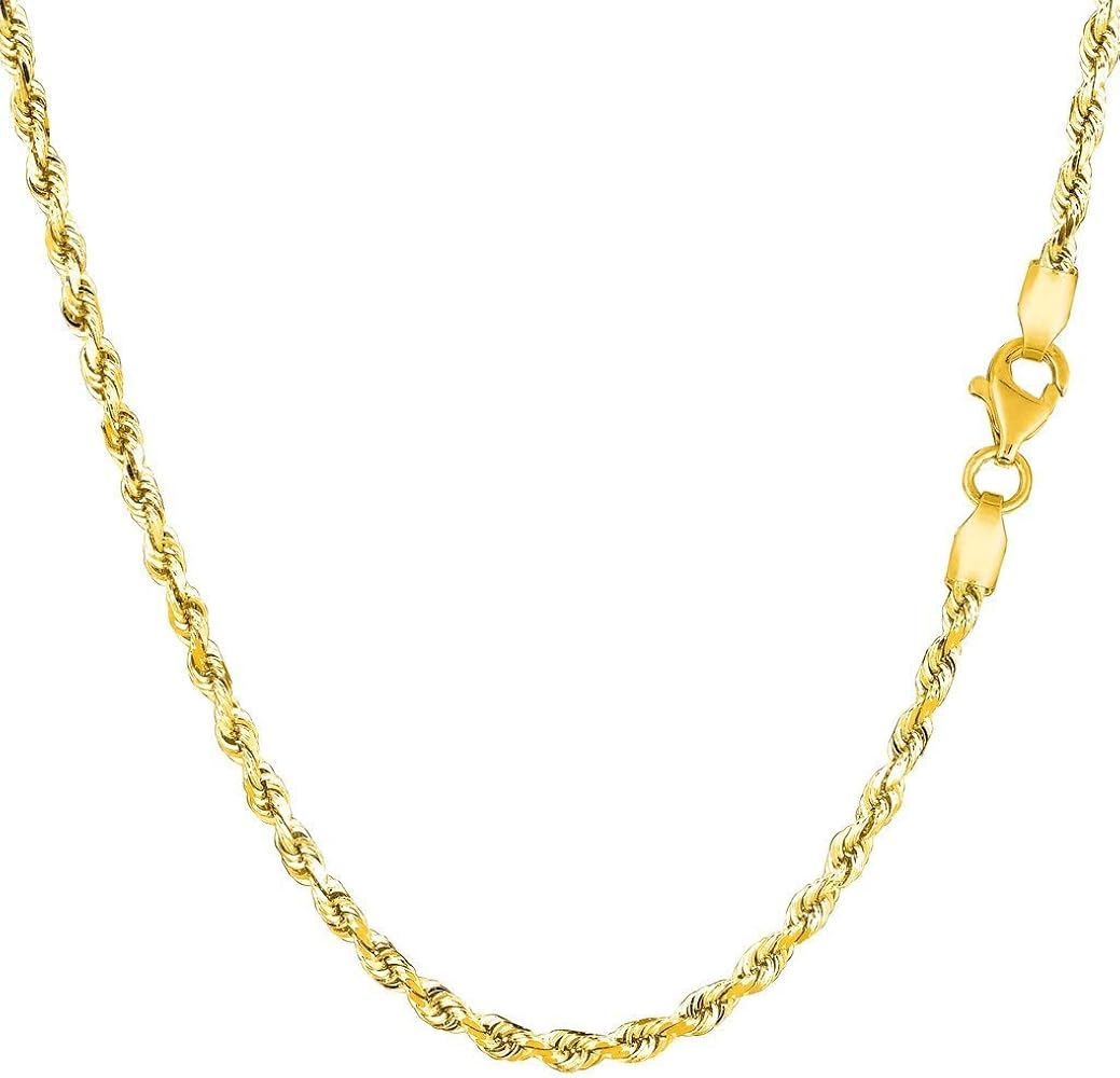 The Diamond Deal 10k REAL Yellow or White Gold 2.00mm Shiny Hollow Rope Chain Necklace for Pendants and Charms with Lobster-Claw Clasp (16", 18" 20" 22" or 24 inch)