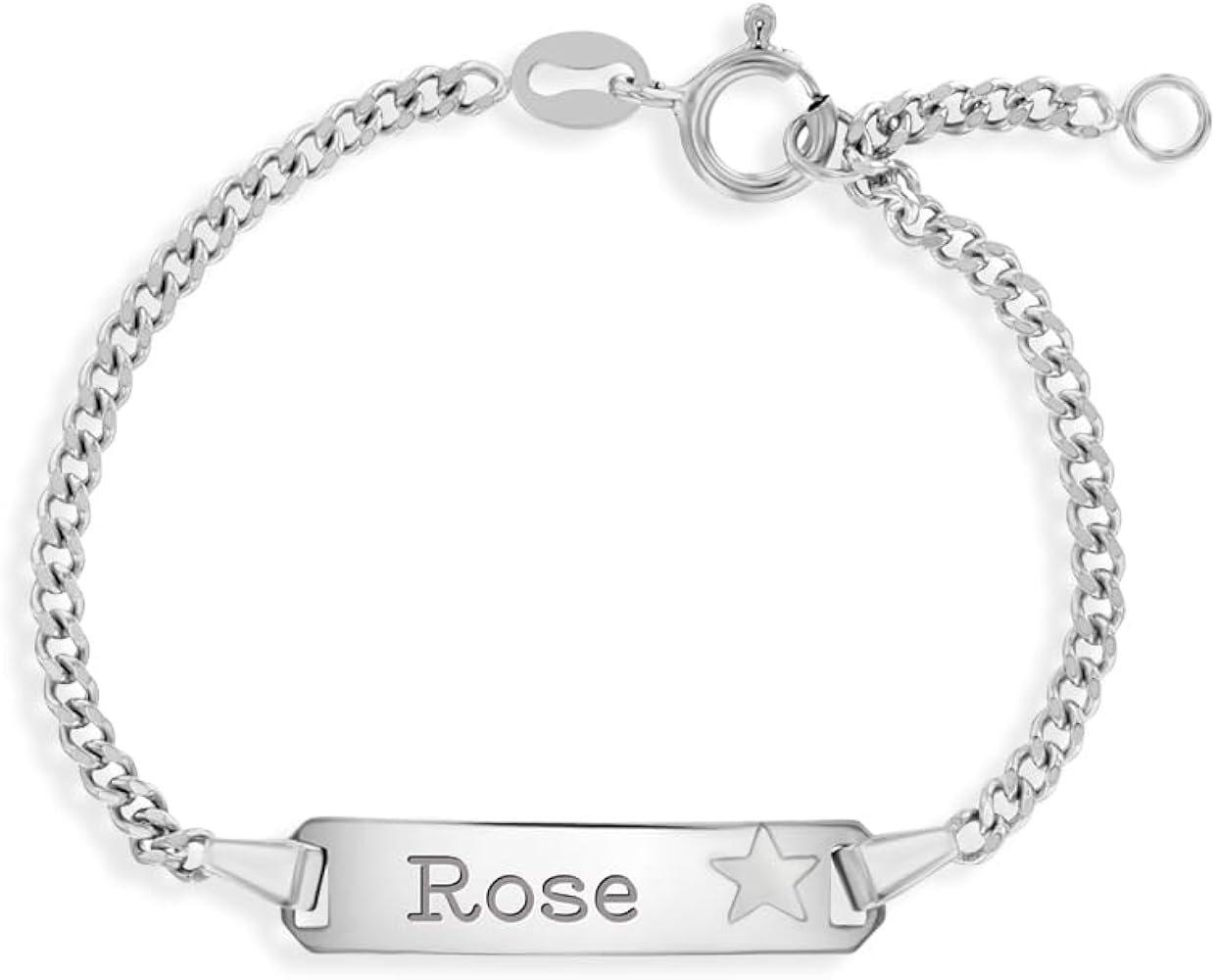 925 Sterling Silver Traditional Tag Identification Bracelet With Engraved Star for Little Girls and Boys - Star Shaped Personalized Engraved Bracelet for Children - Custom Bracelets for Kids Birthday