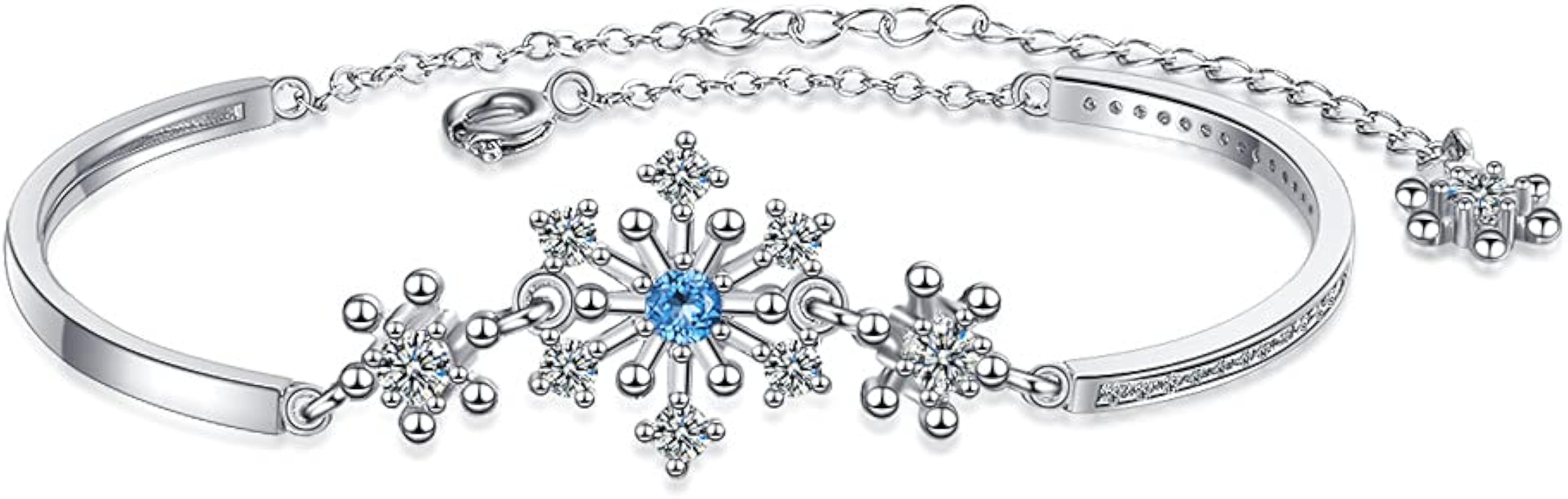 Cute Blue CZ Snowflake Bracelet Adjustable Shiny Crystal Chain Christmas Charm Bracelets Thin Dainty Hand Jewelry Gifts for Women Girls