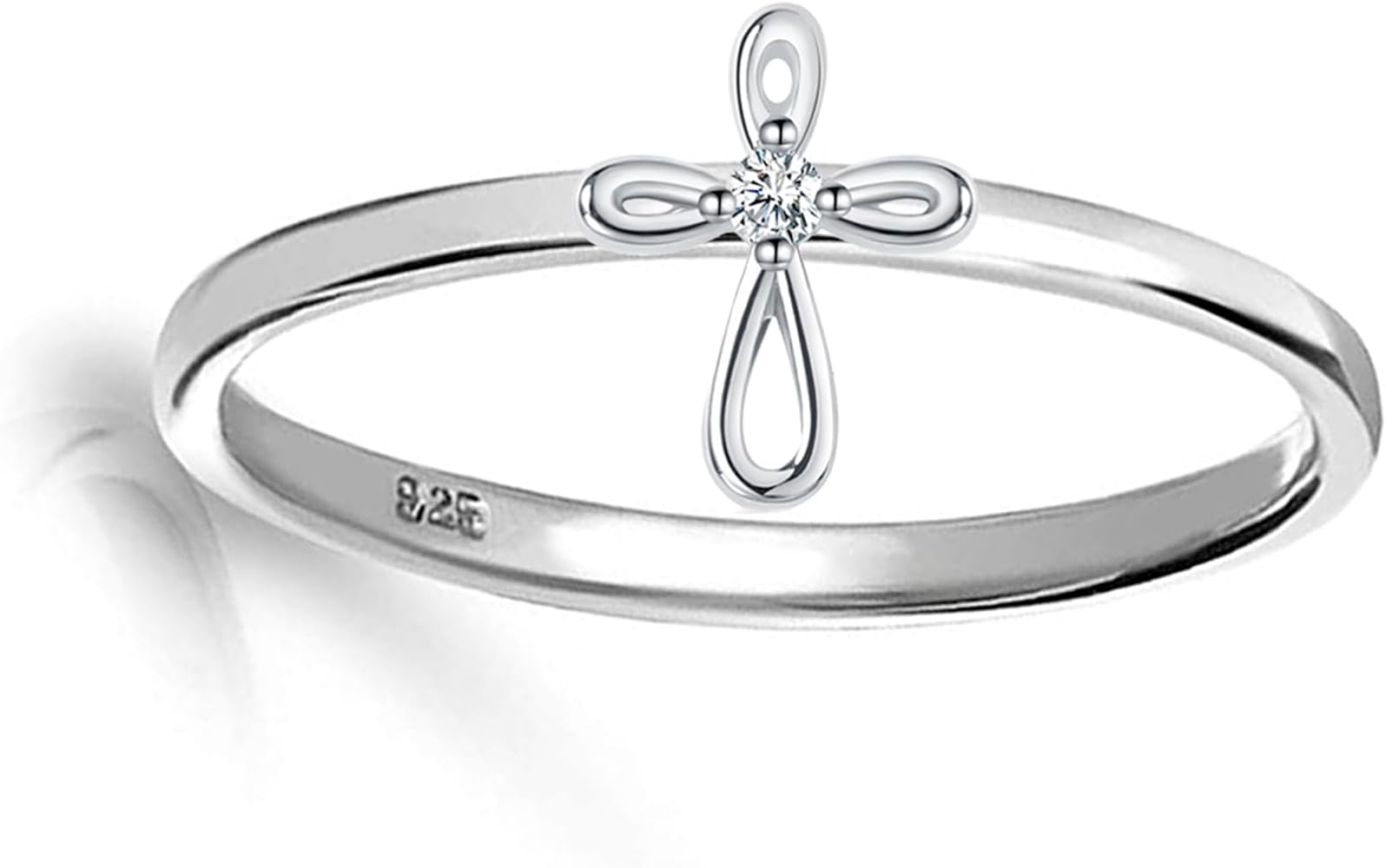 Sterling Silver Baby Ring with Cross for Baptism, Christening, Dedication, First Communion Gift for Babies, Toddlers, Goddaughter, or Little Girls