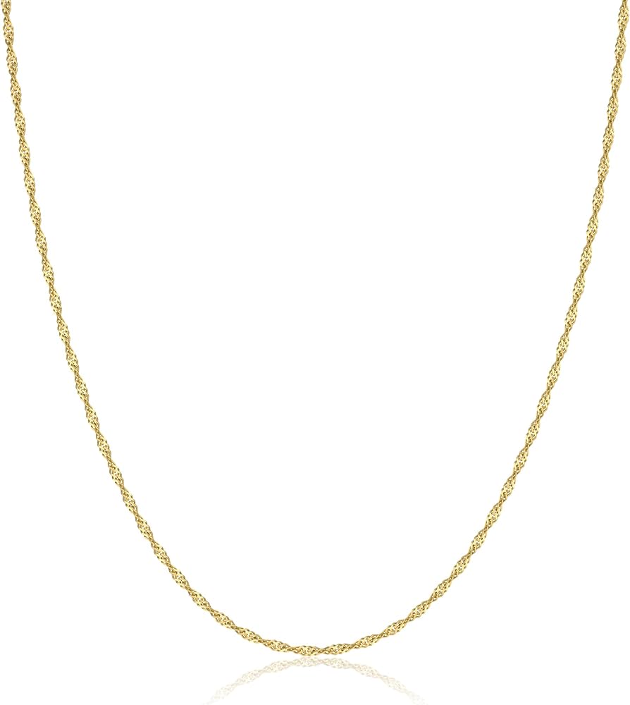 Italian Sterling Silver and 18K Gold Plated Twisted Curb Chain Necklace for Women, Girls | Dainty 0.8mm Singapore Chain Thin Necklace for Pendants or Layering | Solid 925 Anti Tarnish | 14-36 inch