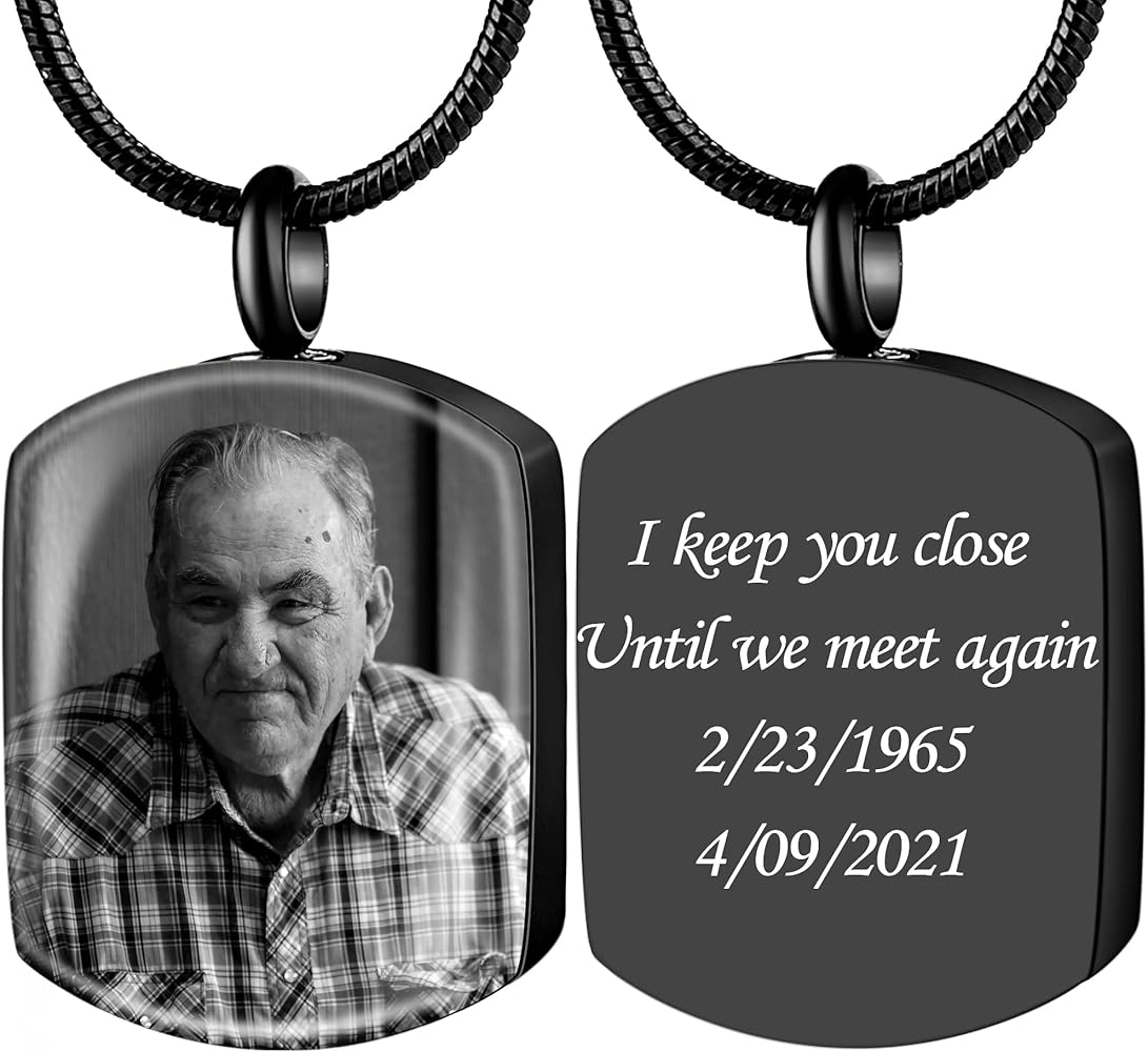 Bivei Personalized Urn Necklace for Ashes, Custom Engraving Photo & Text Cremation Jewelry for Ashes - Keepsake Memorial Pendant