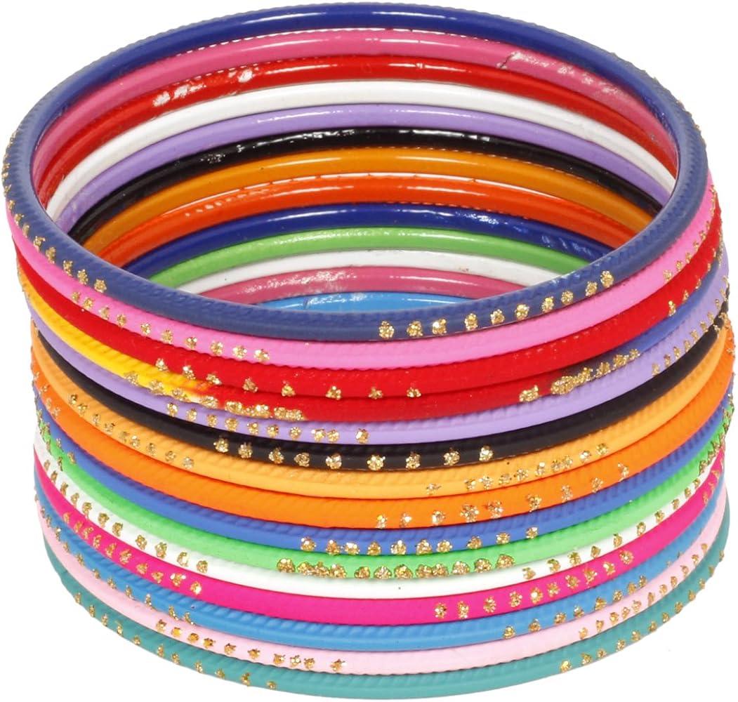 SANARA Indian Bollywood Multi color Plain bangle box for women & Girls wedding wear 15 Pcs bangles Bracelet Churi set jewellery (Small, 2.6)